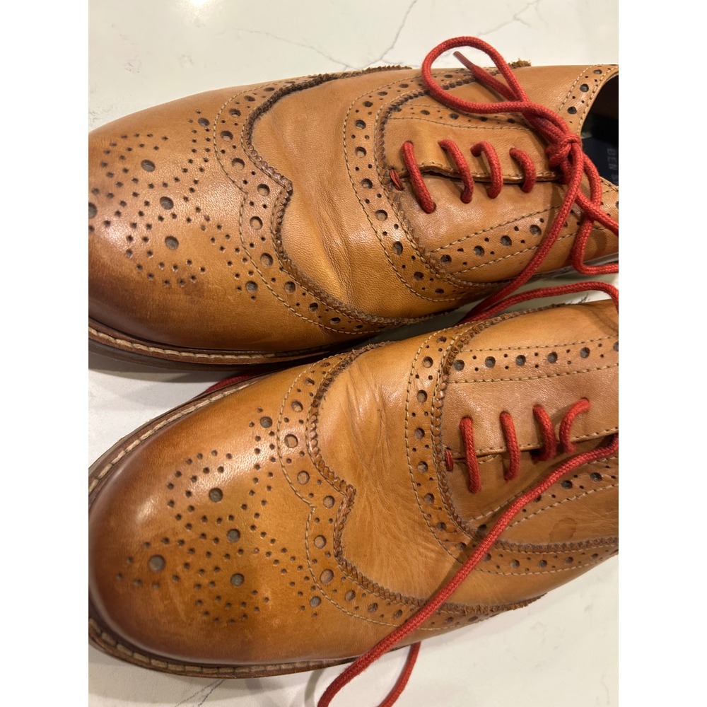 Ben Sherman Wingtip Oxfords Tan Leather Red Laces Brogue Dress Shoes Mens 44 - Picture 9 of 9